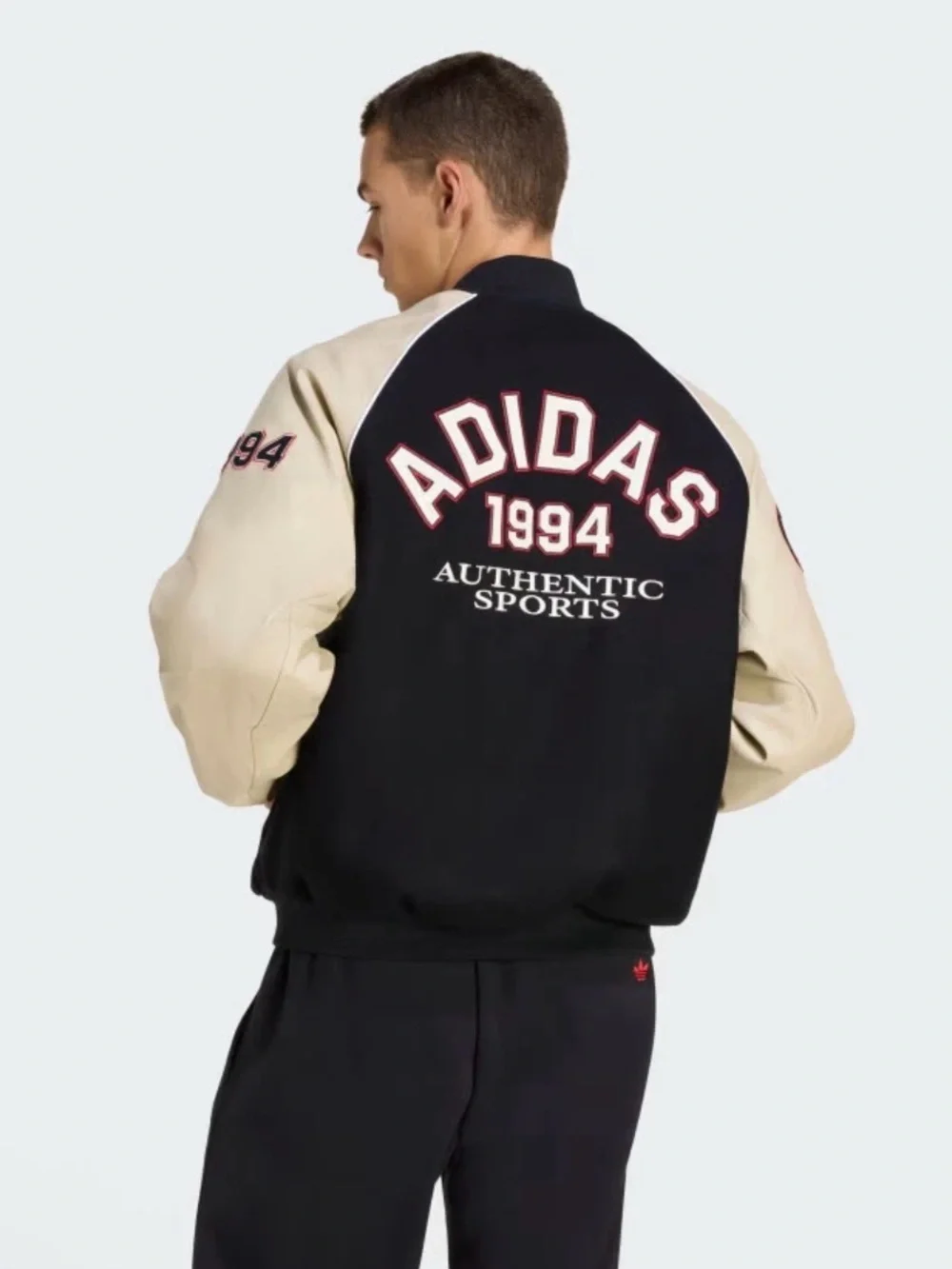 adidas Black and Cream Varsity Letterman Bomber Jacket
